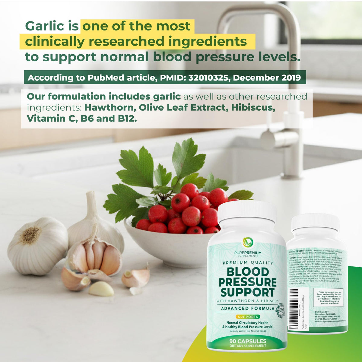 PurePremium Blood Pressure Supplements with Hawthorn Berry, Hibiscus, Garlic & Vitamin B12- Nitric Oxide Supplement for Normal Heart Health - PrimeBioHealth - canada supplements