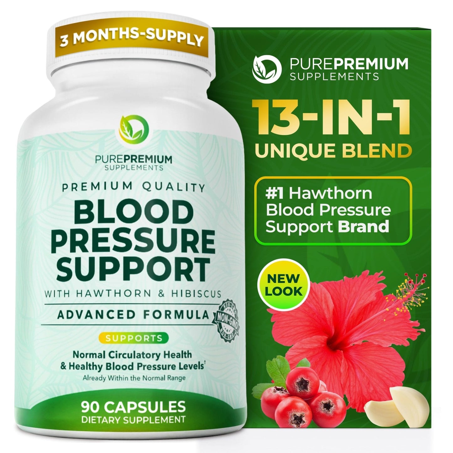 PurePremium Blood Pressure Supplements with Hawthorn Berry, Hibiscus, Garlic & Vitamin B12- Nitric Oxide Supplement for Normal Heart Health - PrimeBioHealth - canada supplements