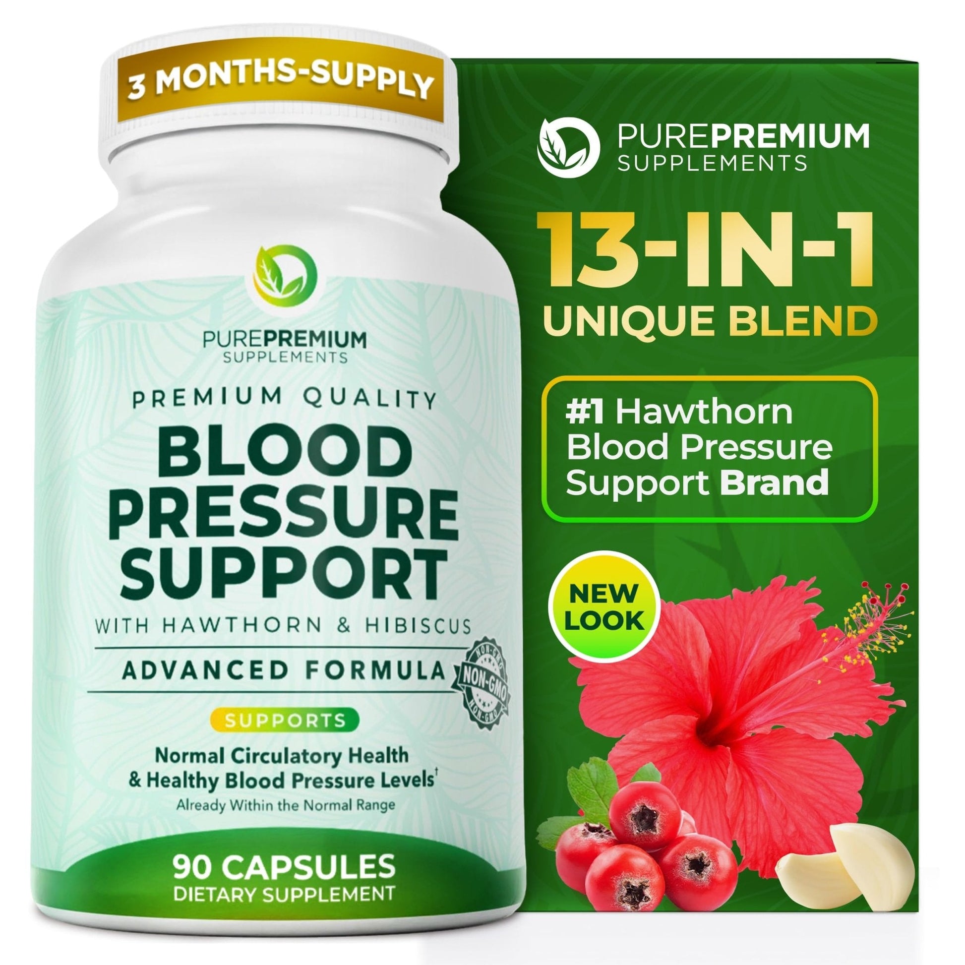 PurePremium Blood Pressure Supplements with Hawthorn Berry, Hibiscus, Garlic & Vitamin B12- Nitric Oxide Supplement for Normal Heart Health - PrimeBioHealth - canada supplements