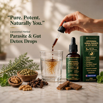 PURETREX Herbal Gut Detox & Cleanse Drops 2 fl oz, Liposomal Dewormer for Humans with Wormwood, Black Walnut, Clove, Pumpkin Seed, PAU D'Arco, Candida - PrimeBioHealth - canada supplements