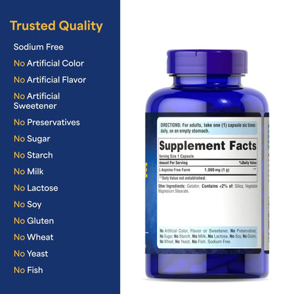 Puritan's Pride L-Arinine 1000mg, Dietary Supplement Supports Nitric Oxide Levels and Heart and Circulatory Heath, 100 Day Supply, 100 Tablets - PrimeBioHealth - canada supplements