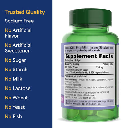 Puritan's Pride Milk Thistle Silymarin 4:1 Concentration Extract 250 mg (1000 mg Equivalent) - PrimeBioHealth - canada supplements