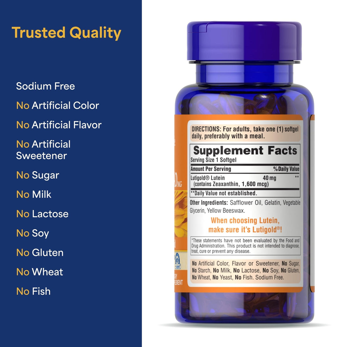 Puritan's Pride Premium Lutigold™ Lutein Carotenoid 40 mg with Zeaxanthin for Men and Women, Dietary Supplement for Eye Health Support, 2 Month Supply, 60 Easy-to-Swallow Softgels - PrimeBioHealth - canada supplements
