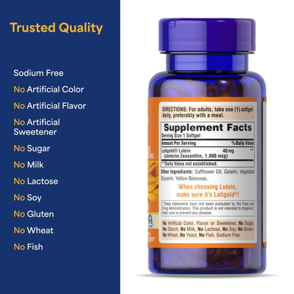 Puritan's Pride Premium Lutigold™ Lutein Carotenoid 40 mg with Zeaxanthin for Men and Women, Dietary Supplement for Eye Health Support, 2 Month Supply, 60 Easy-to-Swallow Softgels - PrimeBioHealth - canada supplements