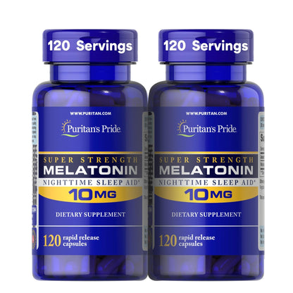 Puritan's Pride Premium Super Strength Melatonin 10mg Sleep Aid, Dietary Supplement for Sound, Restful, & Longer Sleep Support, 4 Month Supply, - PrimeBioHealth - canada supplements