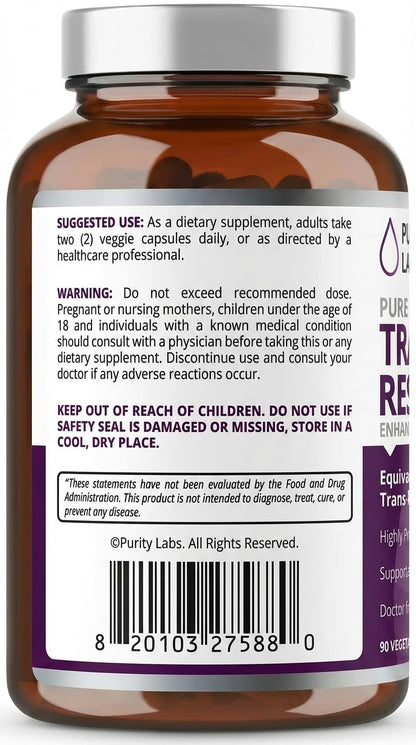 Purity Labs Trans-Resveratrol Supplement 5,000 mg Equivalent per Serving with Quercetin, USDA Organic High Potency Antioxidant, - PrimeBioHealth - canada supplements
