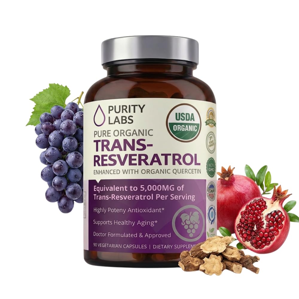 Purity Labs Trans-Resveratrol Supplement 5,000 mg Equivalent per Serving with Quercetin, USDA Organic High Potency Antioxidant, - PrimeBioHealth - canada supplements