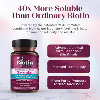 Purity Products MyBiotin ProClinical – Thicker Hair Starting in 3 Weeks & Fights Wrinkles - MB40X Patented Biotin Vitamin B7 Matrix w/Astaxanthin - PrimeBioHealth - canada supplements