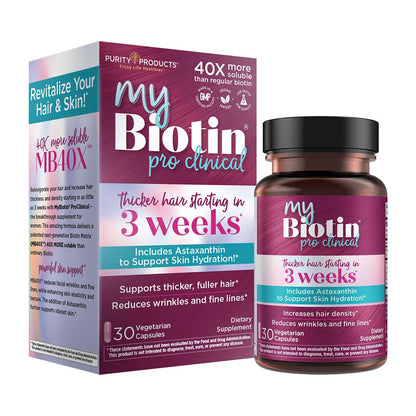 Purity Products MyBiotin ProClinical – Thicker Hair Starting in 3 Weeks & Fights Wrinkles - MB40X Patented Biotin Vitamin B7 Matrix w/Astaxanthin - PrimeBioHealth - canada supplements