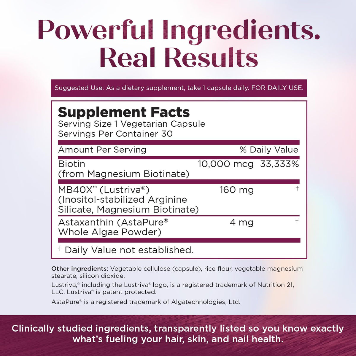 Purity Products MyBiotin ProClinical – Thicker Hair Starting in 3 Weeks & Fights Wrinkles - MB40X Patented Biotin Vitamin B7 Matrix w/Astaxanthin - PrimeBioHealth - canada supplements