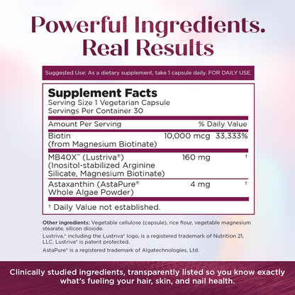 Purity Products MyBiotin ProClinical – Thicker Hair Starting in 3 Weeks & Fights Wrinkles - MB40X Patented Biotin Vitamin B7 Matrix w/Astaxanthin - PrimeBioHealth - canada supplements
