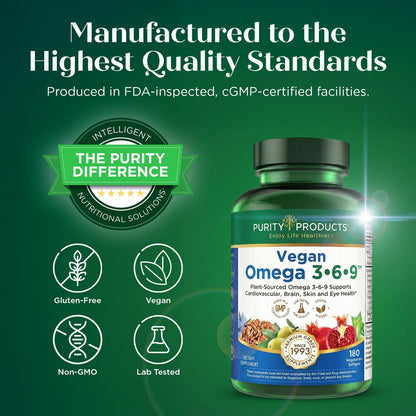 Purity Products Vegan Omega 3 6 9 Formula - “5 in 1” Essential Fatty Acid Complex - Scientifically Formulated Plant-Based Vegan Omega 3-6-9 Essential Fatty Acids - PrimeBioHealth - canada supplements