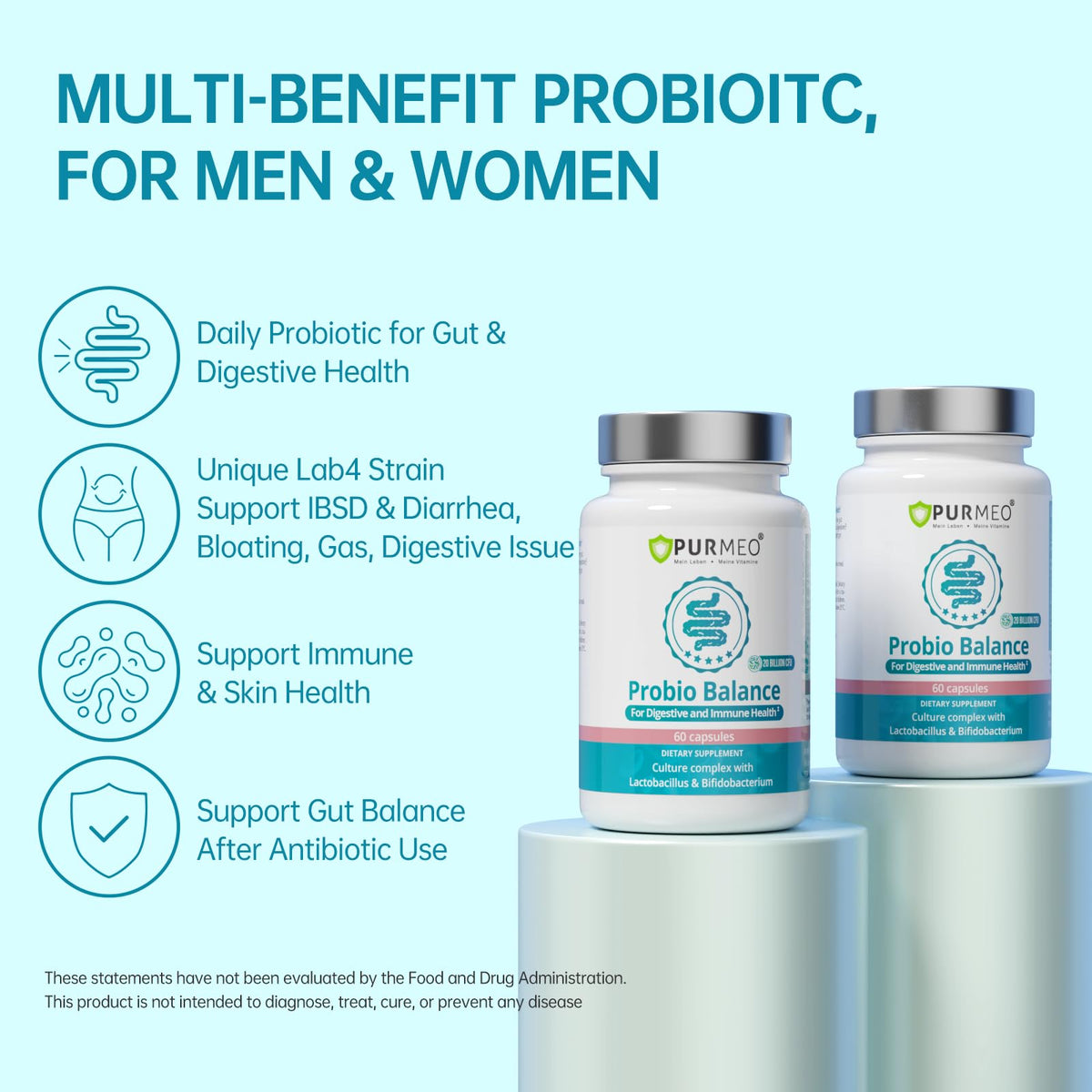 purmeo Probiotics for IBS Anti Diarrhea, Gas, Bloating - Support Immune, Digestive & Gut Health - Clinical Proven Lab4 Strains IBS-D Supplement 20 Billion CFU, - PrimeBioHealth - canada supplements