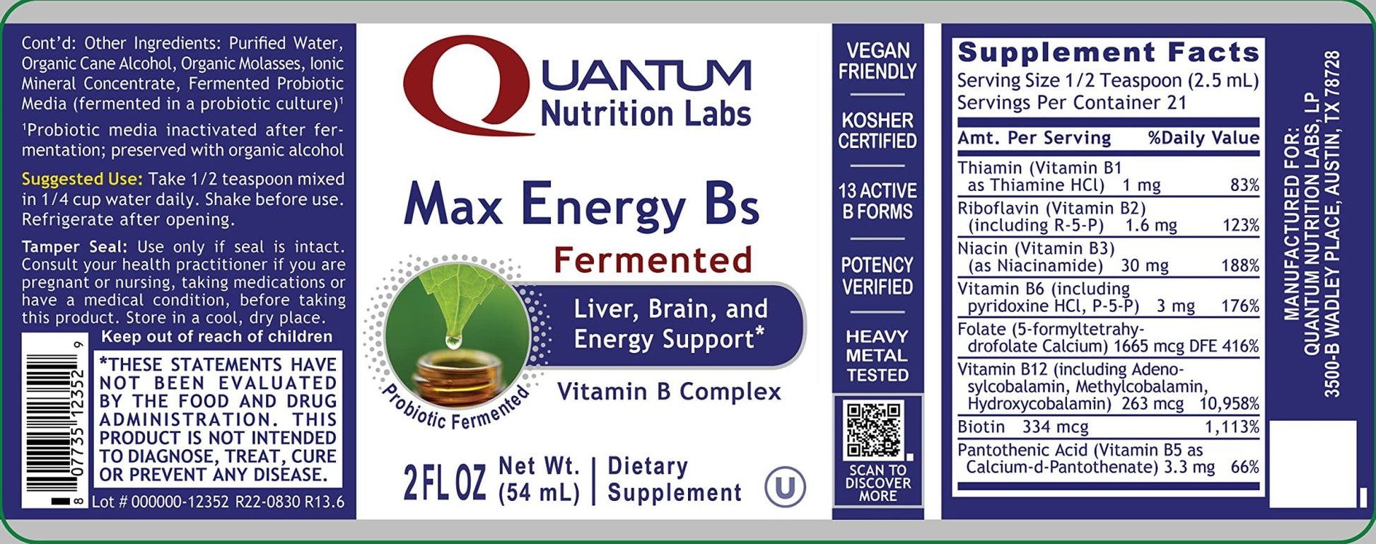Quantum Nutrition Labs Max Energy B - Vitamin B Complex Liquid Drops, Organic Supplement for Women and Men - PrimeBioHealth - canada supplements