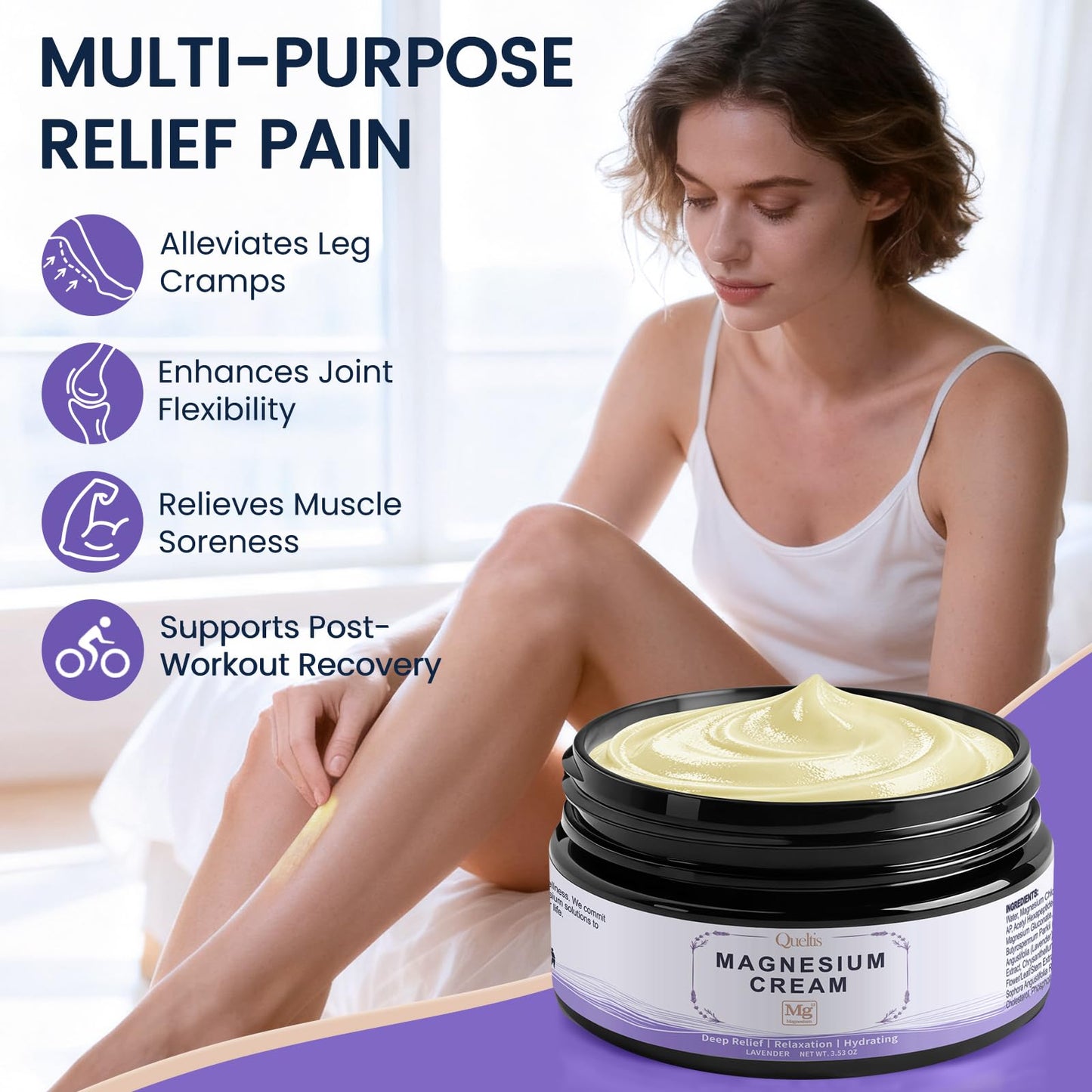 QUELTIS Magnesium Cream, Magnesium Lotion for Sleep, Pain & Leg Cramps, Topical Magnesium Chloride Cream for Muscle Relaxation, Calm, Moisturizing - PrimeBioHealth - canada supplements