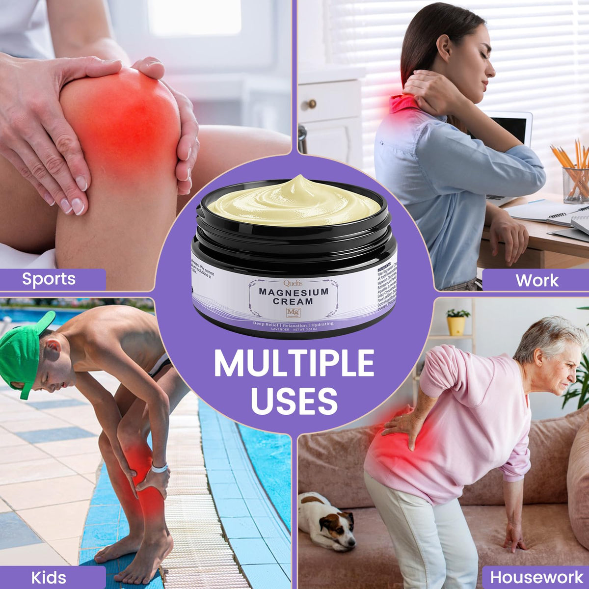 QUELTIS Magnesium Cream, Magnesium Lotion for Sleep, Pain & Leg Cramps, Topical Magnesium Chloride Cream for Muscle Relaxation, Calm, Moisturizing - PrimeBioHealth - canada supplements