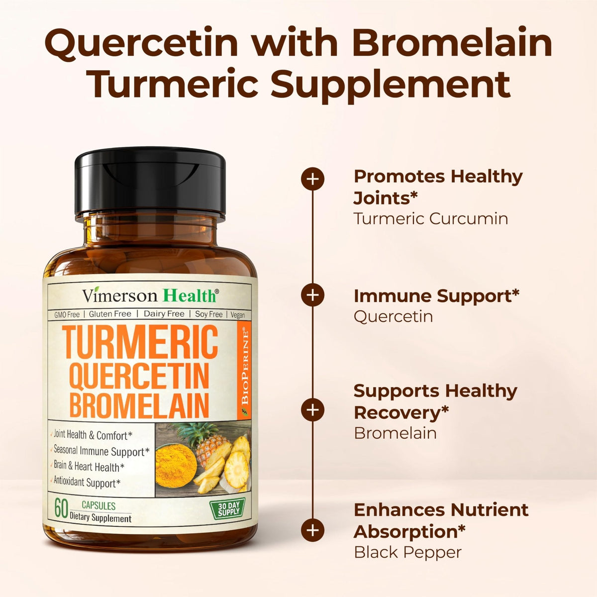 Quercetin with Bromelain Turmeric Curcumin Supplement – Allergy Relief, Immune & Joint Support – Organic Turmeric Supplement w/Bioperine for Enhanced Absorption - PrimeBioHealth - canada supplements