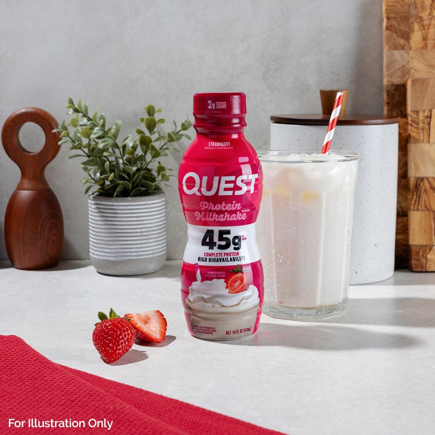 Quest Nutrition Strawberry Protein Shake, 45g Protein, 2g Sugar, 4g Net Carbs, Ready to Drink, Gluten Free, 4 Count - PrimeBioHealth - canada supplements