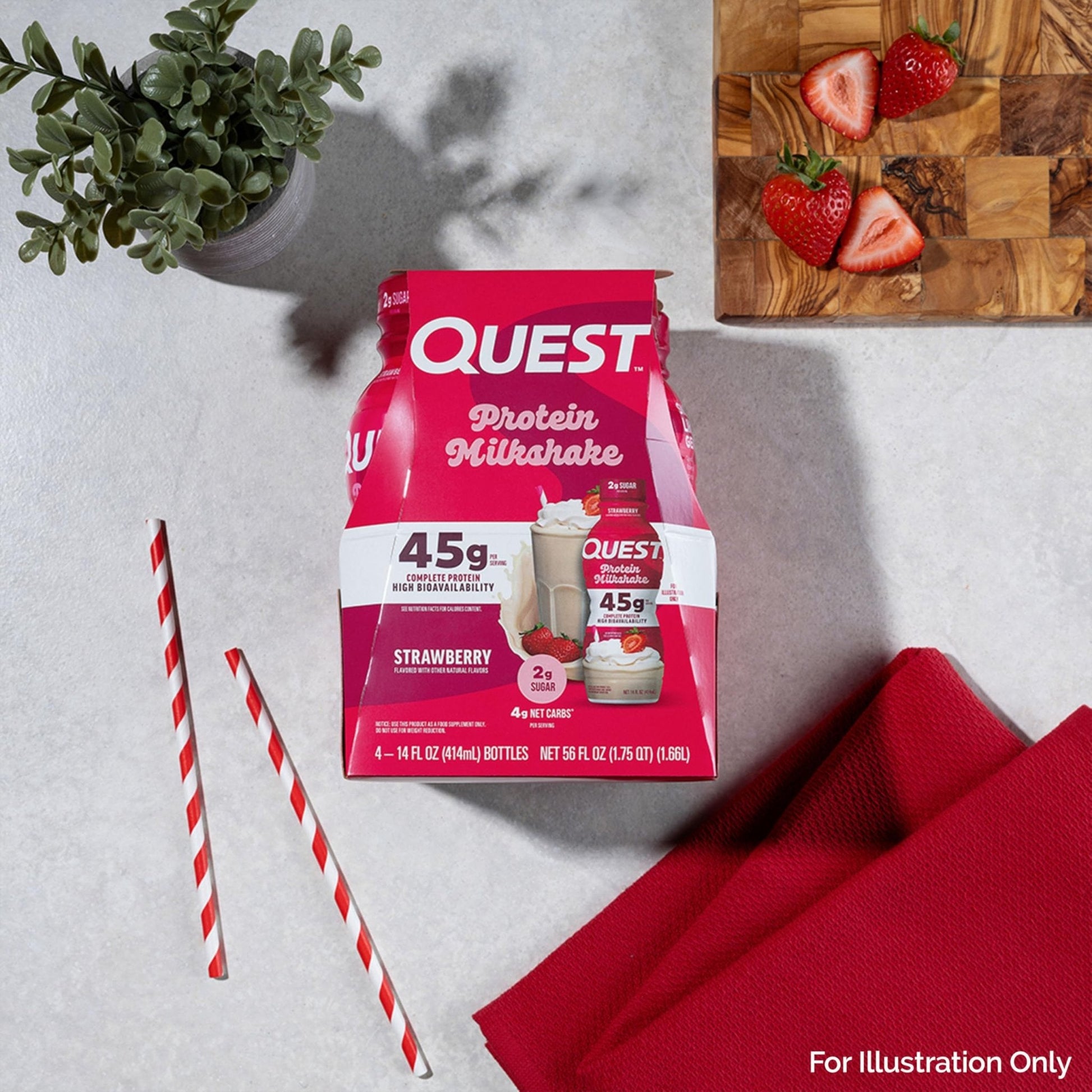 Quest Nutrition Strawberry Protein Shake, 45g Protein, 2g Sugar, 4g Net Carbs, Ready to Drink, Gluten Free, 4 Count - PrimeBioHealth - canada supplements