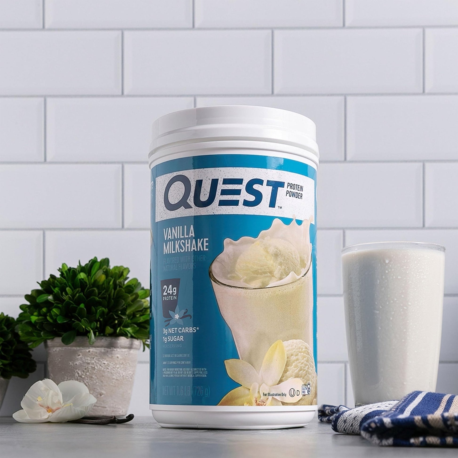 Quest Nutrition Vanilla Milkshake Protein Powder, 24g of Protein, 1g of Sugar, Low Carb, Gluten Free, 1.6 Pound, 23 Servings - PrimeBioHealth - canada supplements