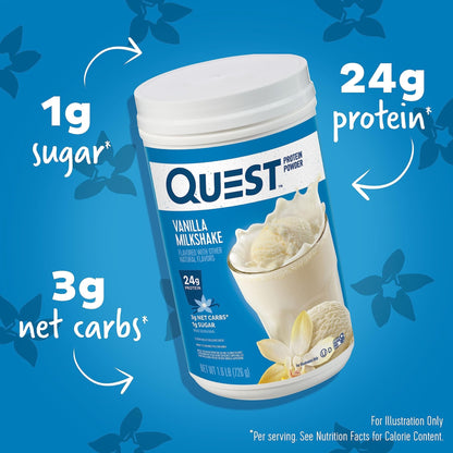 Quest Nutrition Vanilla Milkshake Protein Powder, 24g of Protein, 1g of Sugar, Low Carb, Gluten Free, 1.6 Pound, 23 Servings - PrimeBioHealth - canada supplements