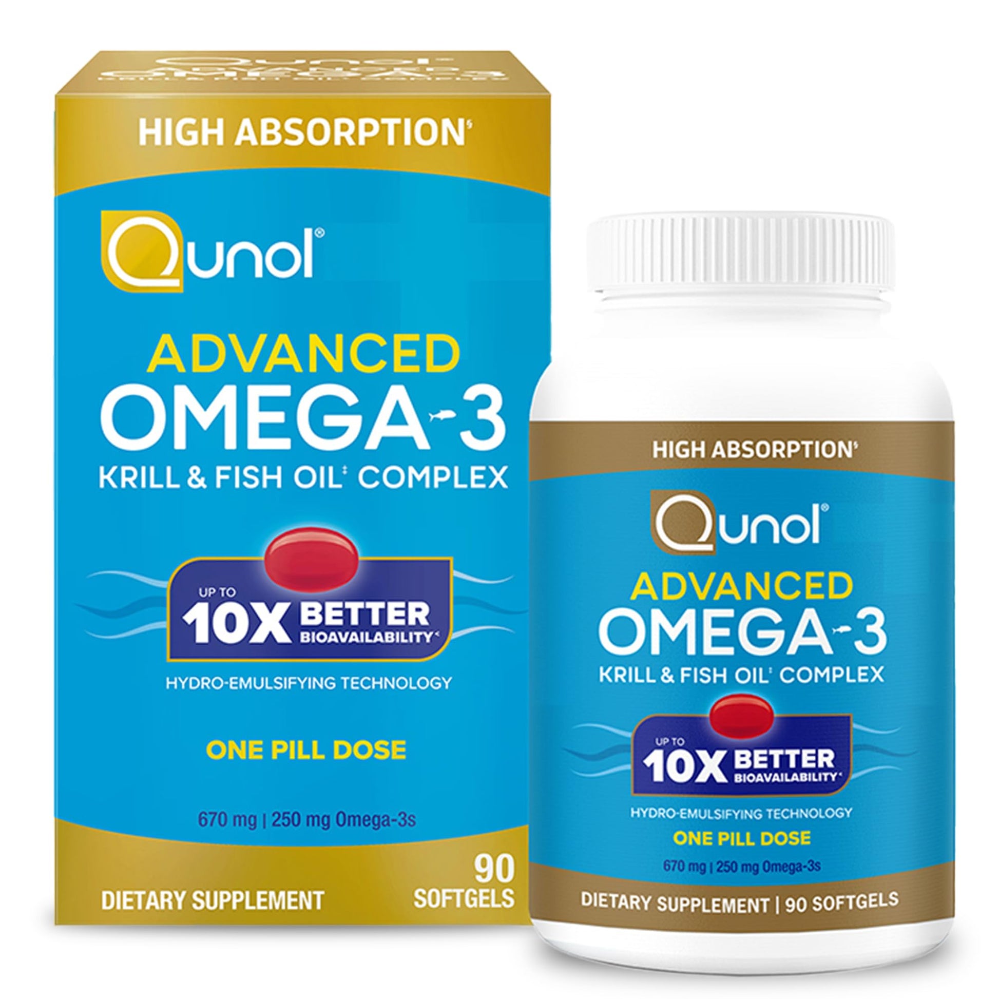 Qunol Advanced Omega 3 Krill and Fish Oil Complex, 10x Better Bioavailability, One Pill Dose, 250mg EPA & DHA - PrimeBioHealth - canada supplements
