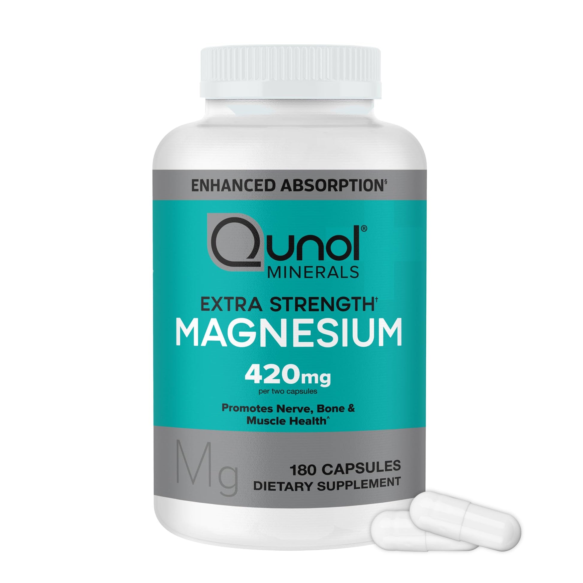 Qunol Magnesium Capsules 420mg, 100% DV, High Absorption Magnesium Supplement, Extra Strength, Bone and Muscle Health Supplement, 180 Count - PrimeBioHealth - canada supplements