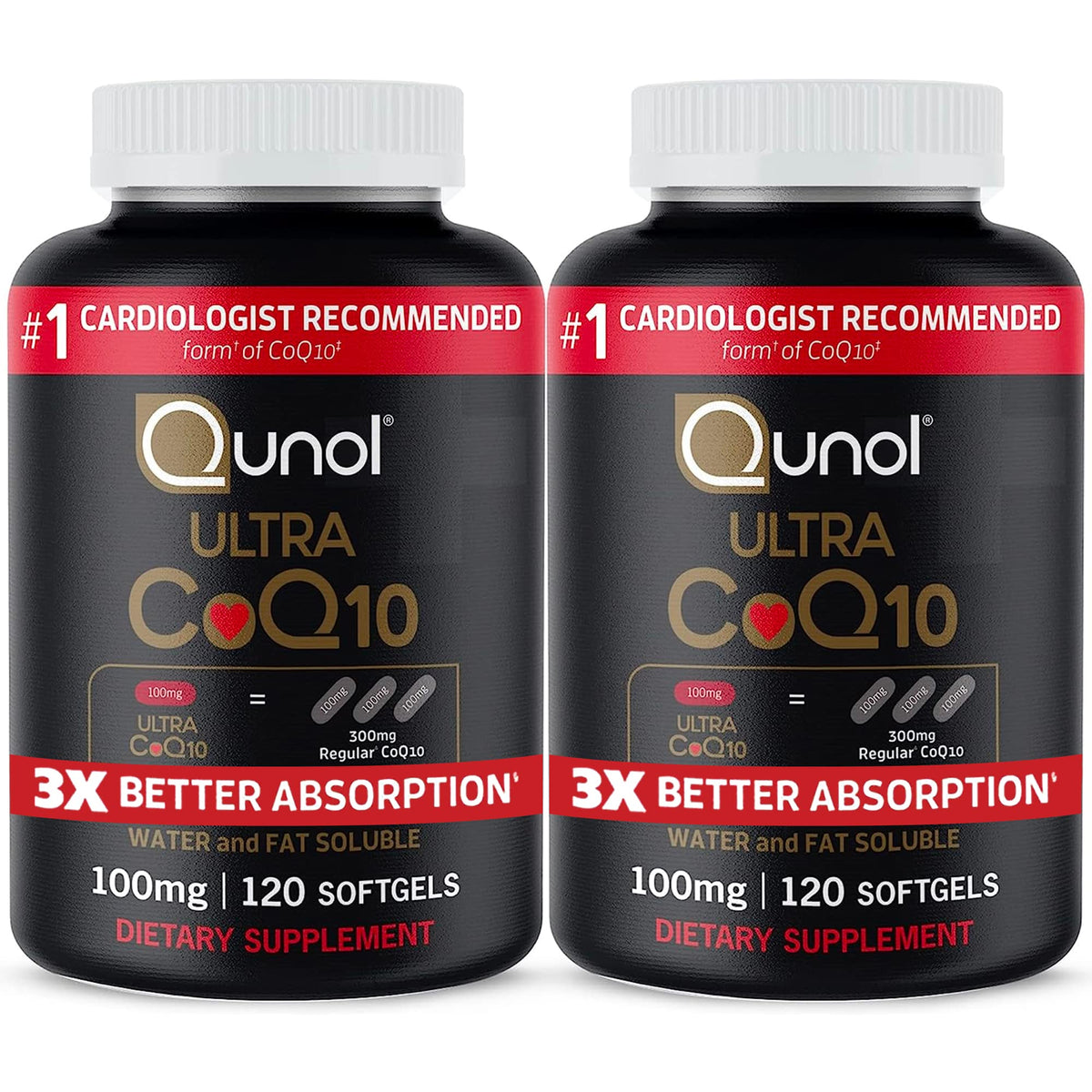 Qunol Ultra CoQ10 100mg, 3x Better Absorption, Patented Water and Fat Soluble Natural Supplement Form of Coenzyme Q10 - PrimeBioHealth - canada supplements