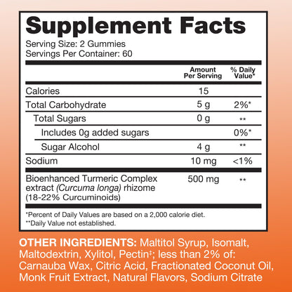 Qunol Zero Sugar Turmeric Gummies, Gummy with 500mg Turmeric Curcumin, Joint Support Supplement, Ultra High Absorption Tumeric Curcumin, - PrimeBioHealth - canada supplements