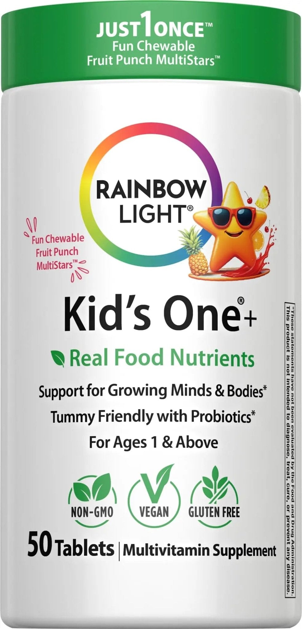 Rainbow Light Kids One + Multivitamin | 50 Chewable Tablets | with Iron & Tummy Friendly Probiotics | Fruit Punch Flavor | Real Food Nutrients - PrimeBioHealth - canada supplements