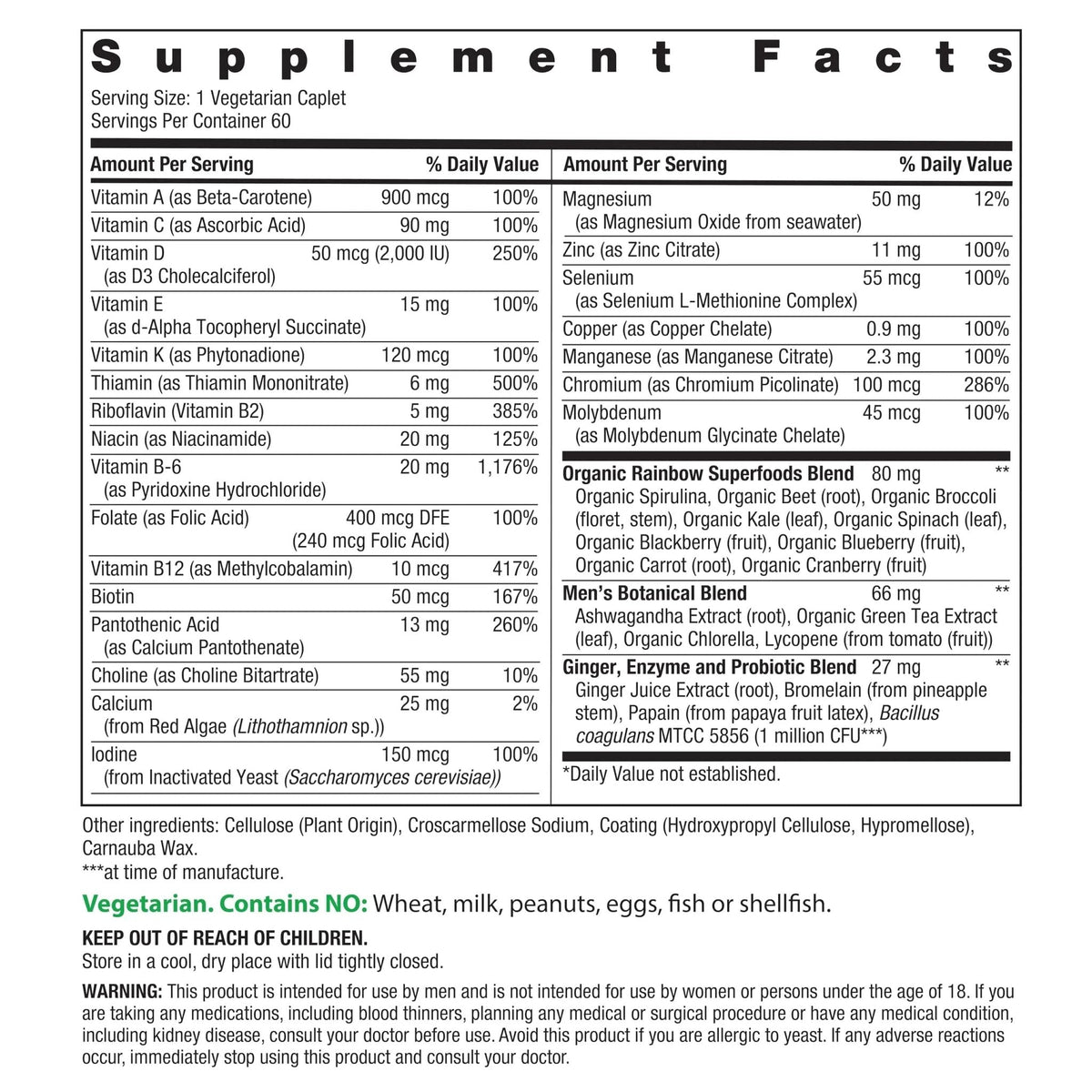 Rainbow Light Mens Multivitamin One + | 60 Caplets | Supports Energy & Antioxidant Health | with Real Food Nutrients, Digestive Enzymes & Probiotics - PrimeBioHealth - canada supplements