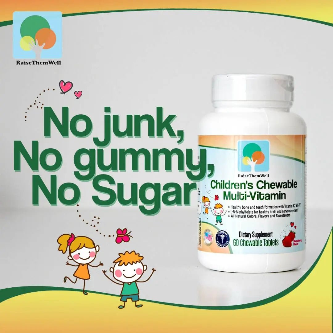 Raise Them Well Tasty Chewable Kids Multivitamin, All-Natural Colors, Flavors & Sweeteners, Daily Essential Vitamins for Children, Easy-to-Chew Vitamins, Strawberry - PrimeBioHealth - canada supplements