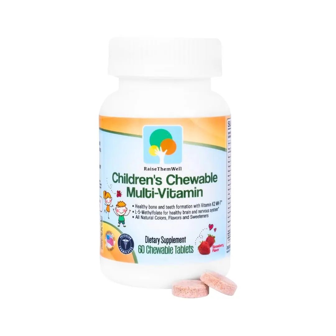 Raise Them Well Tasty Chewable Kids Multivitamin, All-Natural Colors, Flavors & Sweeteners, Daily Essential Vitamins for Children, Easy-to-Chew Vitamins, Strawberry - PrimeBioHealth - canada supplements