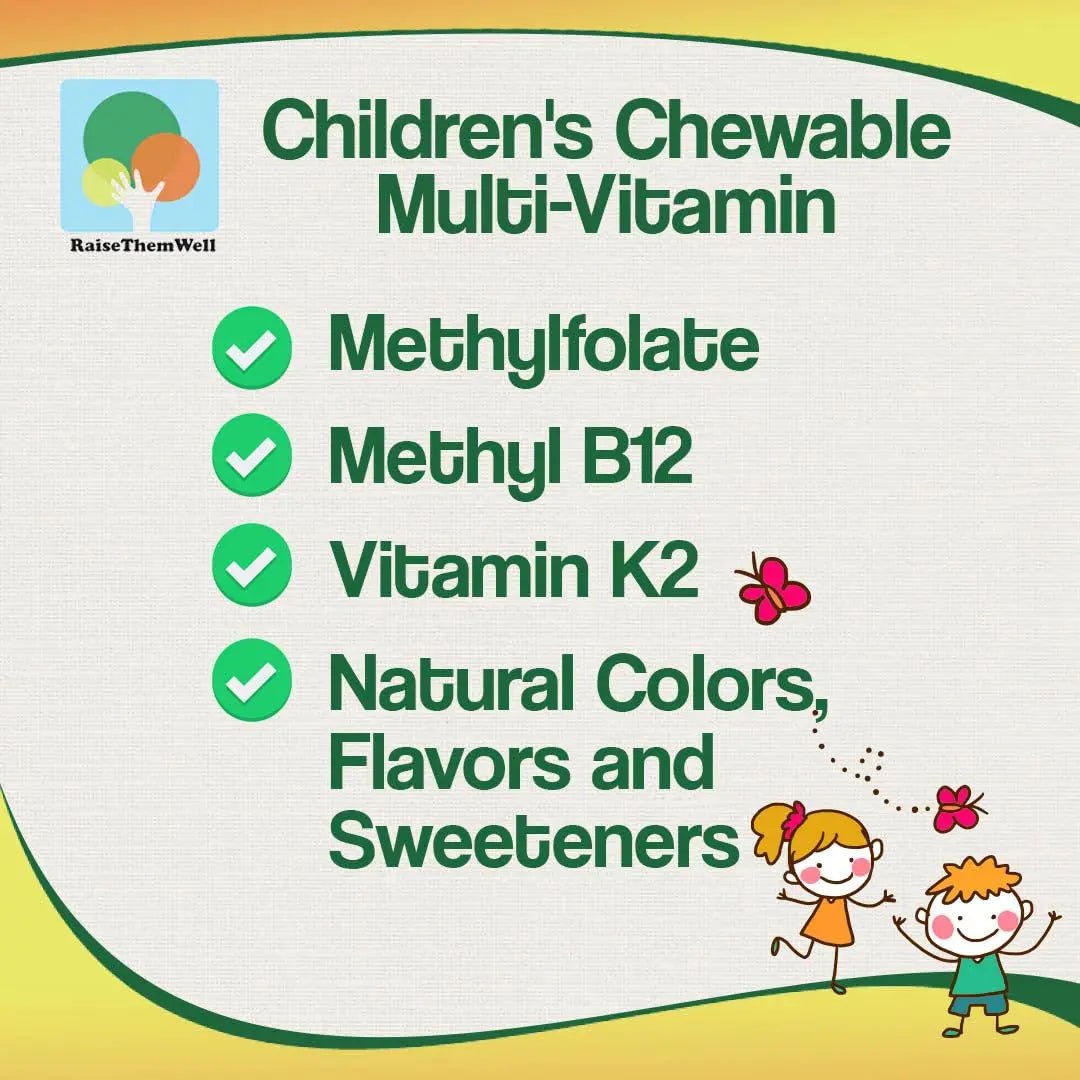 Raise Them Well Tasty Chewable Kids Multivitamin, All-Natural Colors, Flavors & Sweeteners, Daily Essential Vitamins for Children, Easy-to-Chew Vitamins, Strawberry - PrimeBioHealth - canada supplements