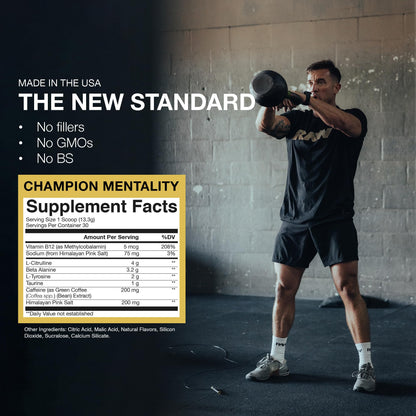 RAW Essential Pre-Workout Powder (Champion Mentality) - Chris Bumstead Sports Nutrition Supplement for Men & Women - Preworkout Energy Powder with Caffein - PrimeBioHealth - canada supplements