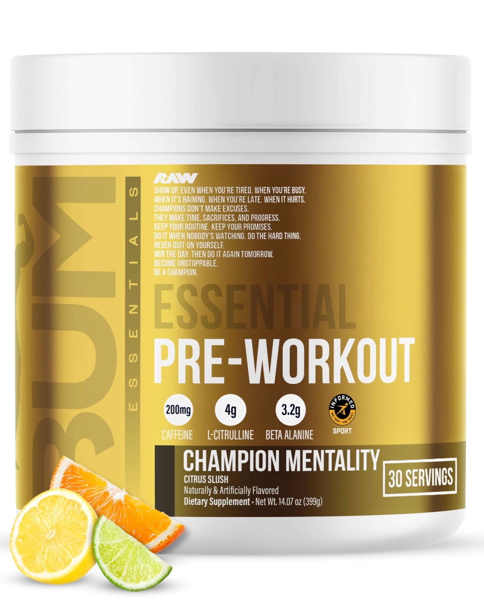 RAW Essential Pre-Workout Powder (Champion Mentality) - Chris Bumstead Sports Nutrition Supplement for Men & Women - Preworkout Energy Powder with Caffein - PrimeBioHealth - canada supplements