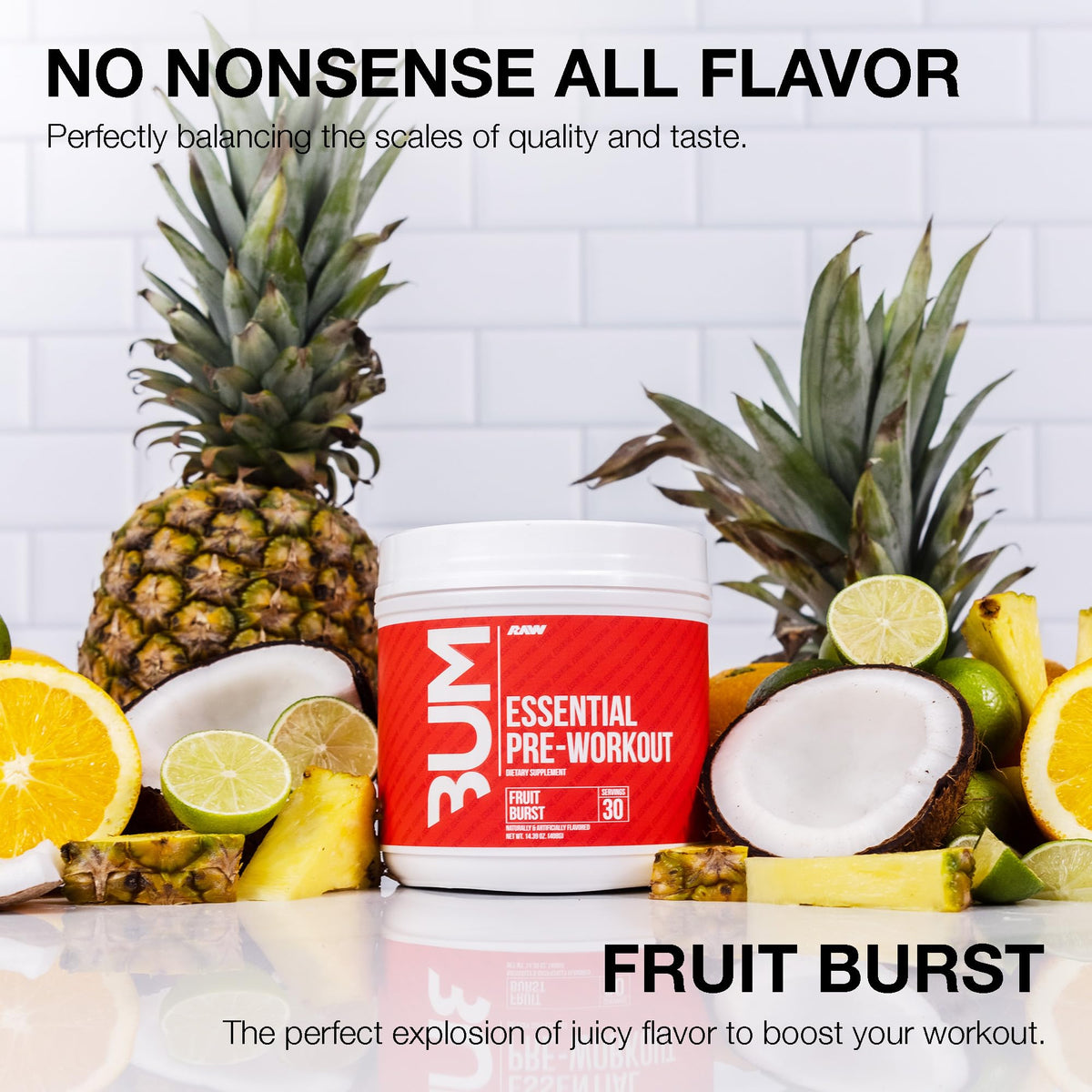 RAW Essential Pre-Workout Powder (Fruit Burst) - Chris Bumstead Sports Nutrition Supplement for Men & Women - Preworkout Energy Powder with Caffeine - PrimeBioHealth - canada supplements