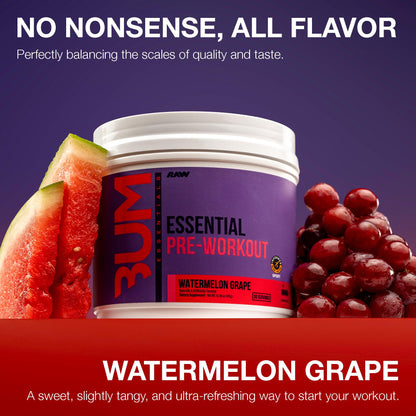 RAW Essential Pre-Workout Powder (Watermelon Grape) - Chris Bumstead Sports Nutrition Supplement for Men & Women - Preworkout Energy Powder with Caffeine, L-Citrulline, - PrimeBioHealth - canada supplements
