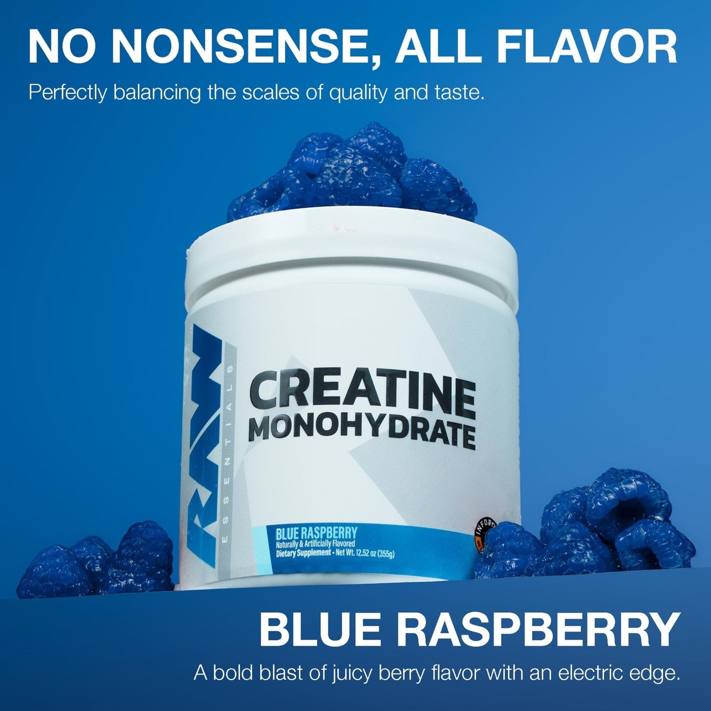 RAW Nutrition Creatine Monohydrate Powder, Blue Raspberry (30 Servings) - Micronized Creatine Monohydrate Supplement for Workout Performance, Build Muscle & Strength - PrimeBioHealth - canada supplements