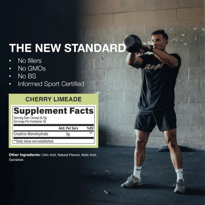 RAW Nutrition Creatine Monohydrate Powder, Cherry Limeade (30 Servings) - Micronized Creatine Monohydrate Supplement for Workout Performance, Build Muscle & Strength - PrimeBioHealth - canada supplements