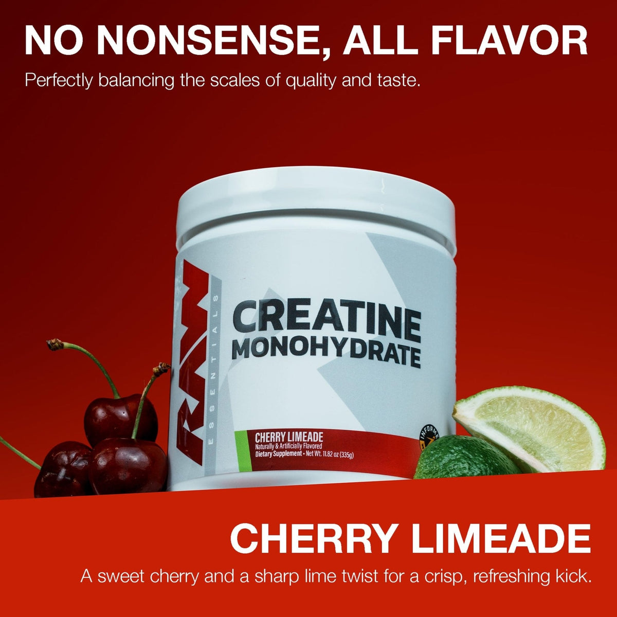 RAW Nutrition Creatine Monohydrate Powder, Cherry Limeade (30 Servings) - Micronized Creatine Monohydrate Supplement for Workout Performance, Build Muscle & Strength - PrimeBioHealth - canada supplements