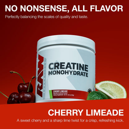 RAW Nutrition Creatine Monohydrate Powder, Cherry Limeade (30 Servings) - Micronized Creatine Monohydrate Supplement for Workout Performance, Build Muscle & Strength - PrimeBioHealth - canada supplements