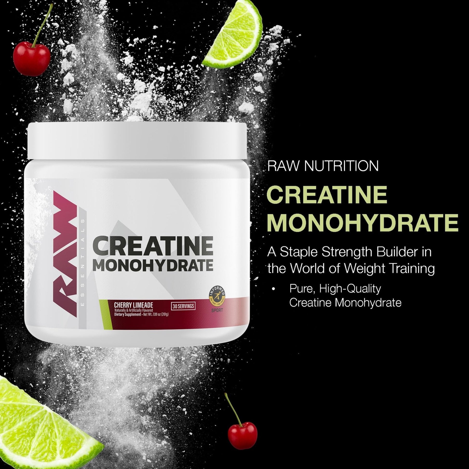 RAW Nutrition Creatine Monohydrate Powder, Cherry Limeade (30 Servings) - Micronized Creatine Monohydrate Supplement for Workout Performance, Build Muscle & Strength - PrimeBioHealth - canada supplements