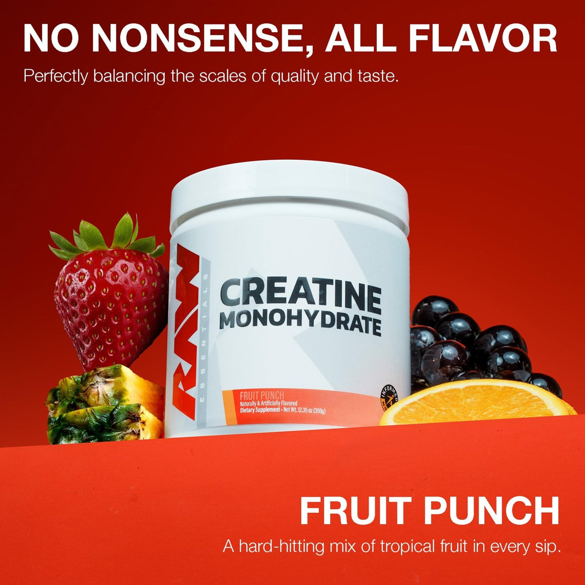 RAW Nutrition Creatine Monohydrate Powder, Fruit Punch (30 Servings) - Micronized Creatine Monohydrate Supplement for Workout Performance, Build Muscle & Strength - PrimeBioHealth - canada supplements