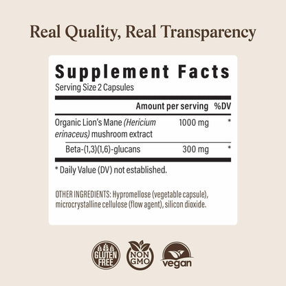 Real Mushrooms Lions Mane Mushroom Cognition (120 Capsules) Lions Mane Mushroom Powder Extract Capsules - PrimeBioHealth - canada supplements