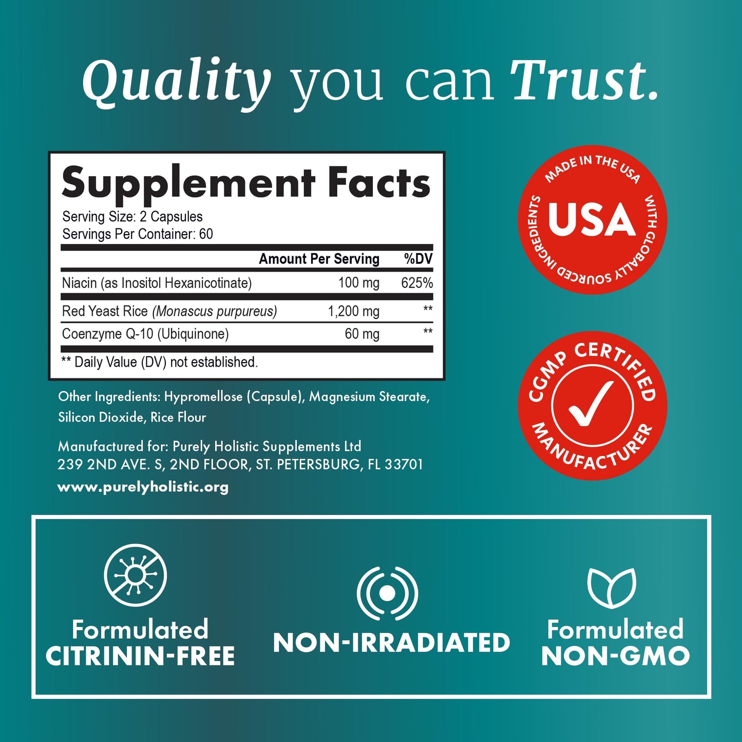 Red Yeast Rice with CoQ10 Supplement | Healthy Cholesterol Levels & Heart Health Support | Extra Strength Red Yeast Rice 1200 MG (600 MG Per Capsule) with Monakolin K - PrimeBioHealth - canada supplements