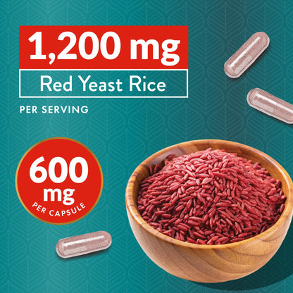 Red Yeast Rice with CoQ10 Supplement | Healthy Cholesterol Levels & Heart Health Support | Extra Strength Red Yeast Rice 1200 MG (600 MG Per Capsule) with Monakolin K - PrimeBioHealth - canada supplements