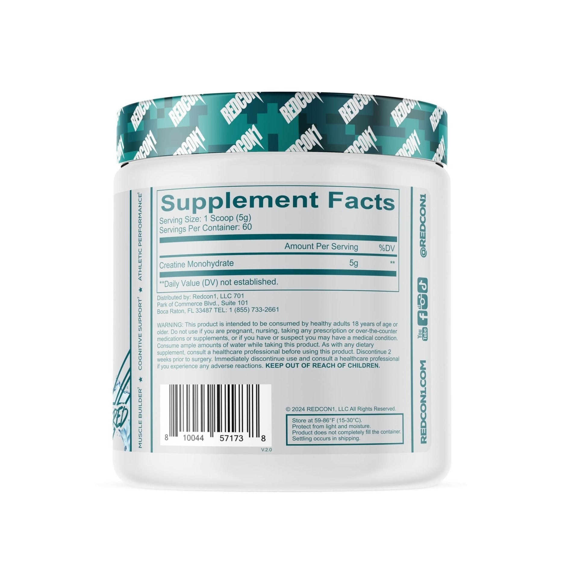 REDCON1 Creatine Monohydrate - Keto Friendly + Vegan Pre & Post Workout Supplement - Creatine Powder to Support Recovery & Athletic Performance (60 Servings) - PrimeBioHealth - canada supplements