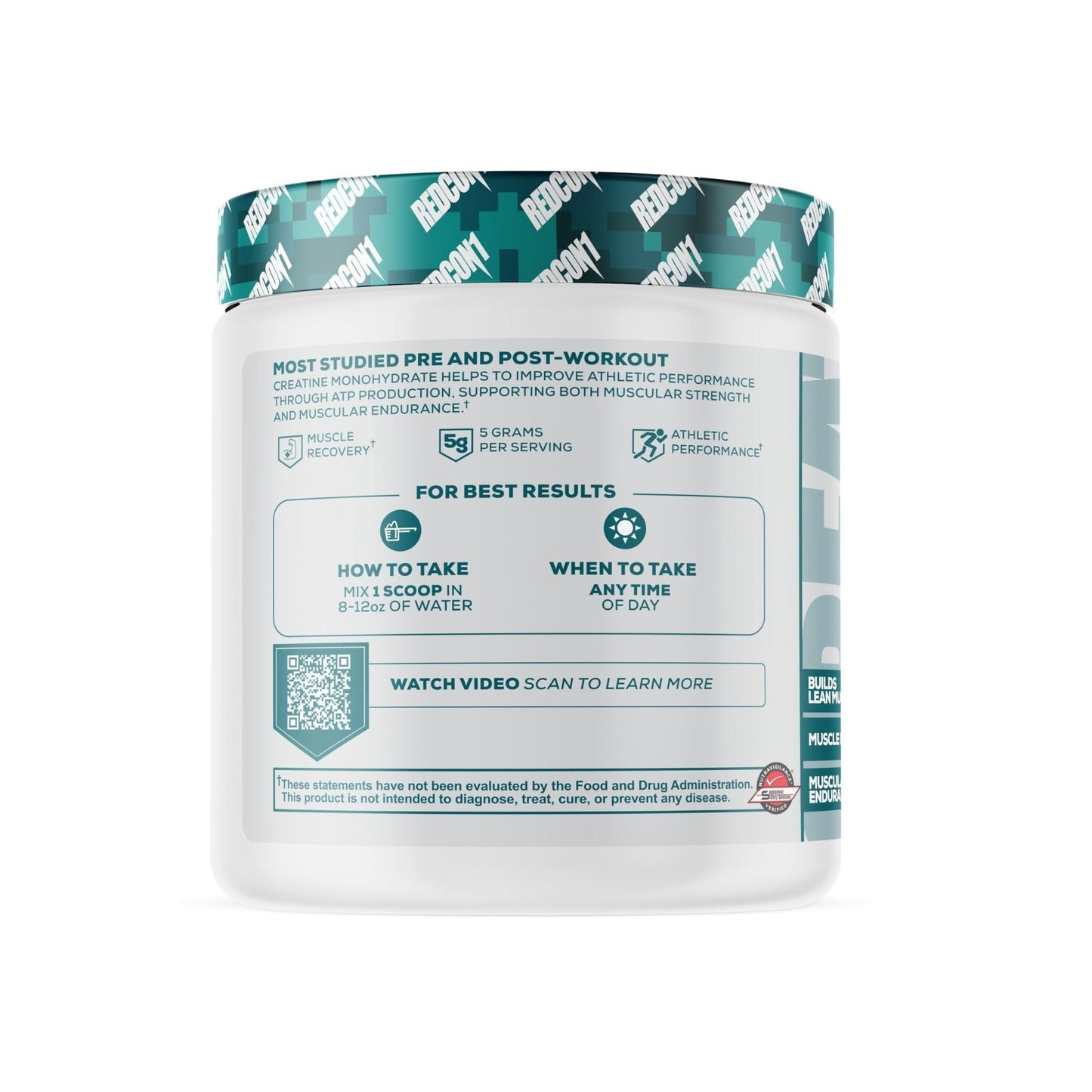 REDCON1 Creatine Monohydrate - Keto Friendly + Vegan Pre & Post Workout Supplement - Creatine Powder to Support Recovery & Athletic Performance (60 Servings) - PrimeBioHealth - canada supplements