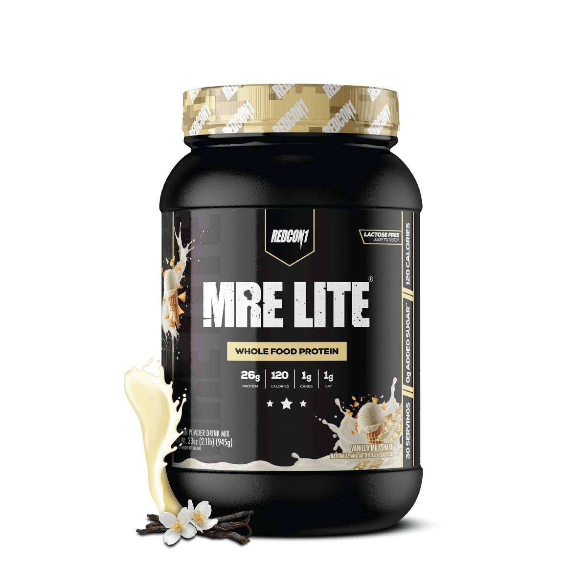 REDCON1 MRE LITE Whole Food Protein Powder, Vanilla Milkshake - Lactose Free & Sugar Free Meal Replacement with Animal Protein Blends - Easy to Digest Formula - Only 1g Carb per Serving (30 Servings) - PrimeBioHealth - canada supplements